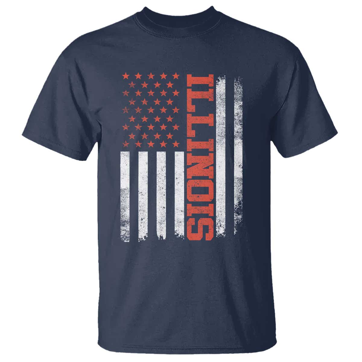 Illinois Pride T Shirt Vintage American Flag Distressed Varsity Aesthetic Letters IL State TS11 Navy Print Your Wear