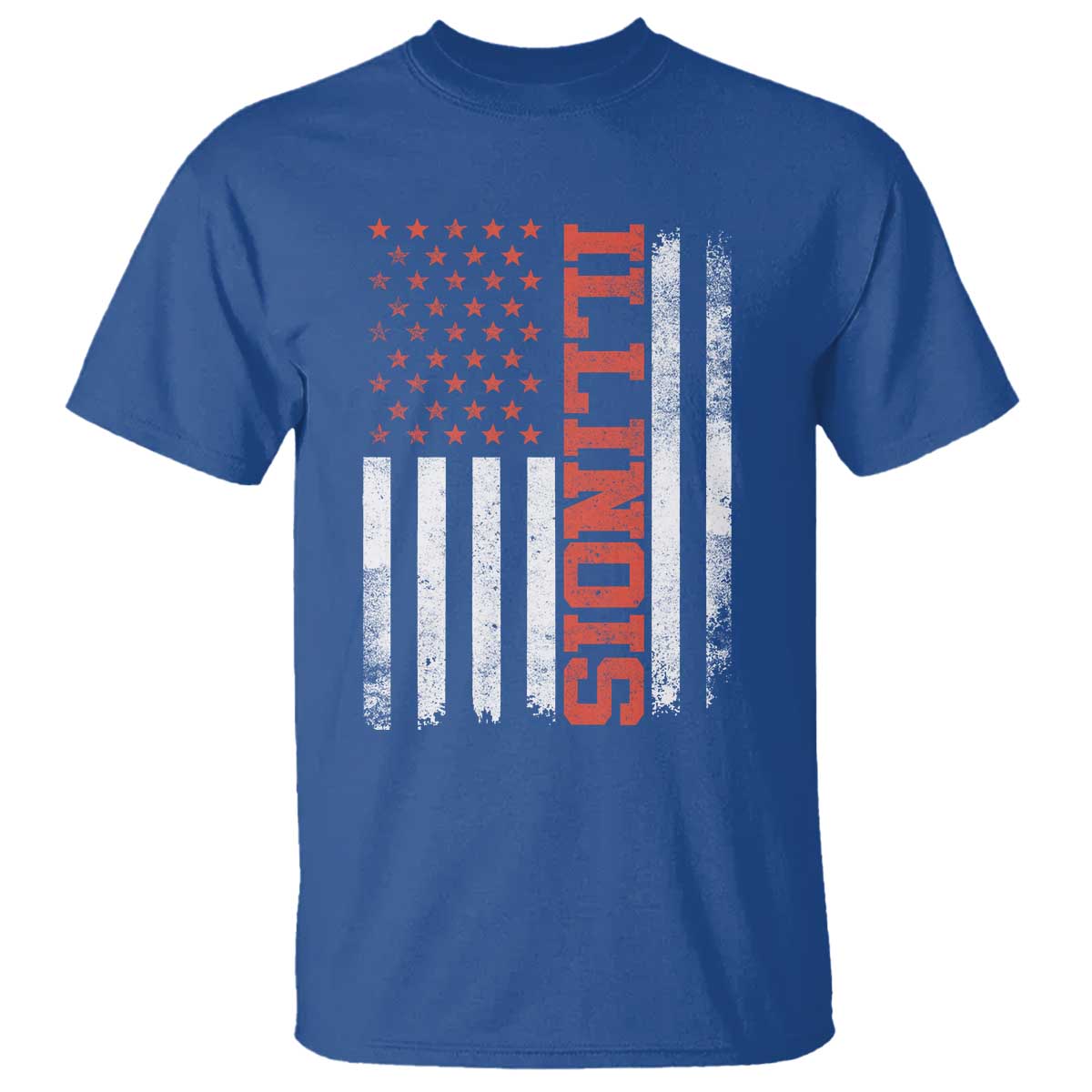 Illinois Pride T Shirt Vintage American Flag Distressed Varsity Aesthetic Letters IL State TS11 Royal Blue Print Your Wear