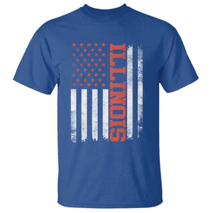 Illinois Pride T Shirt Vintage American Flag Distressed Varsity Aesthetic Letters IL State TS11 Royal Blue Print Your Wear