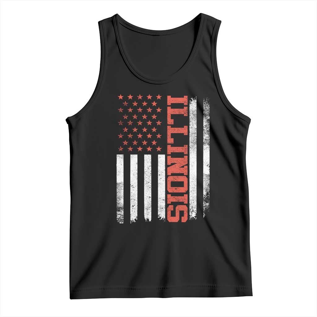 Illinois Pride Tank Top Vintage American Flag Distressed Varsity Aesthetic Letters IL State TS11 Black Print Your Wear