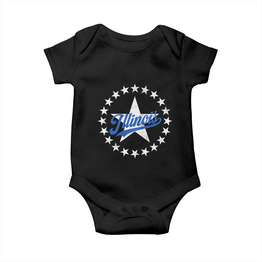 Illinois Varsity Script Sport 21 Stars Vintage Jersey Style Baby Onesie