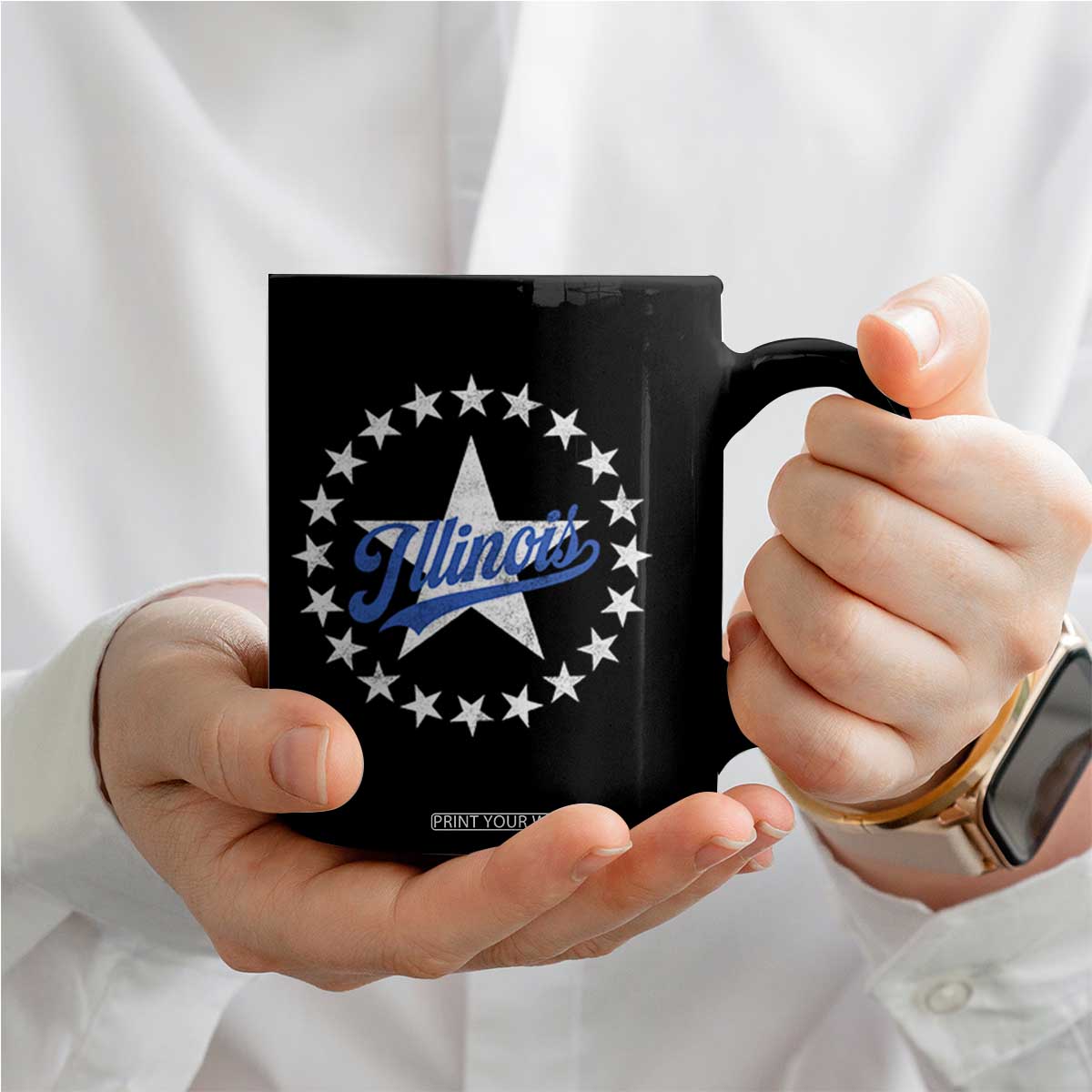 Illinois Varsity Script Sport 21 Stars Vintage Jersey Style Coffee Mug