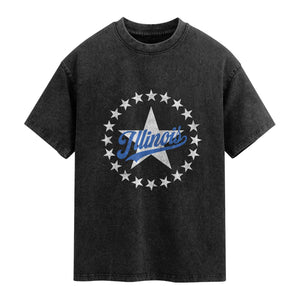 Illinois Varsity Script Sport 21 Stars Vintage Jersey Style Washed Cotton T-Shirt