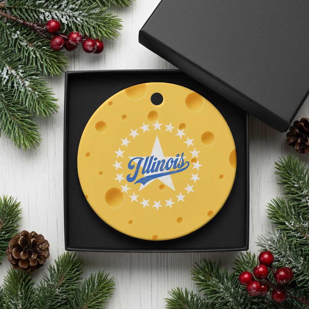 Illinois Varsity Script Sport 21 Stars Vintage Jersey Style Ceramic Ornament