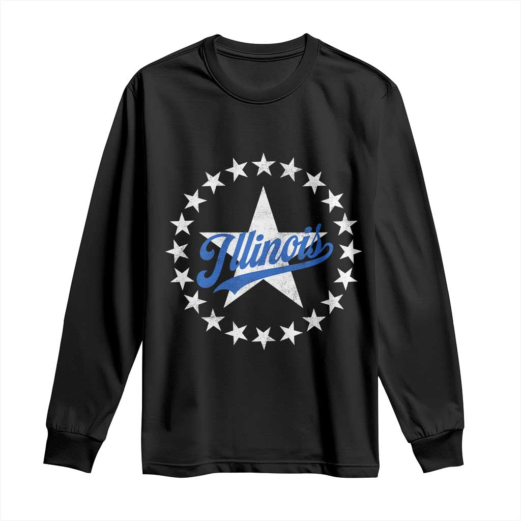 Illinois Varsity Script Sport 21 Stars Vintage Jersey Style Long Sleeve Shirt