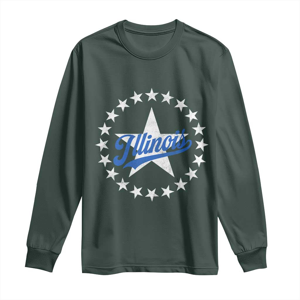 Illinois Varsity Script Sport 21 Stars Vintage Jersey Style Long Sleeve Shirt