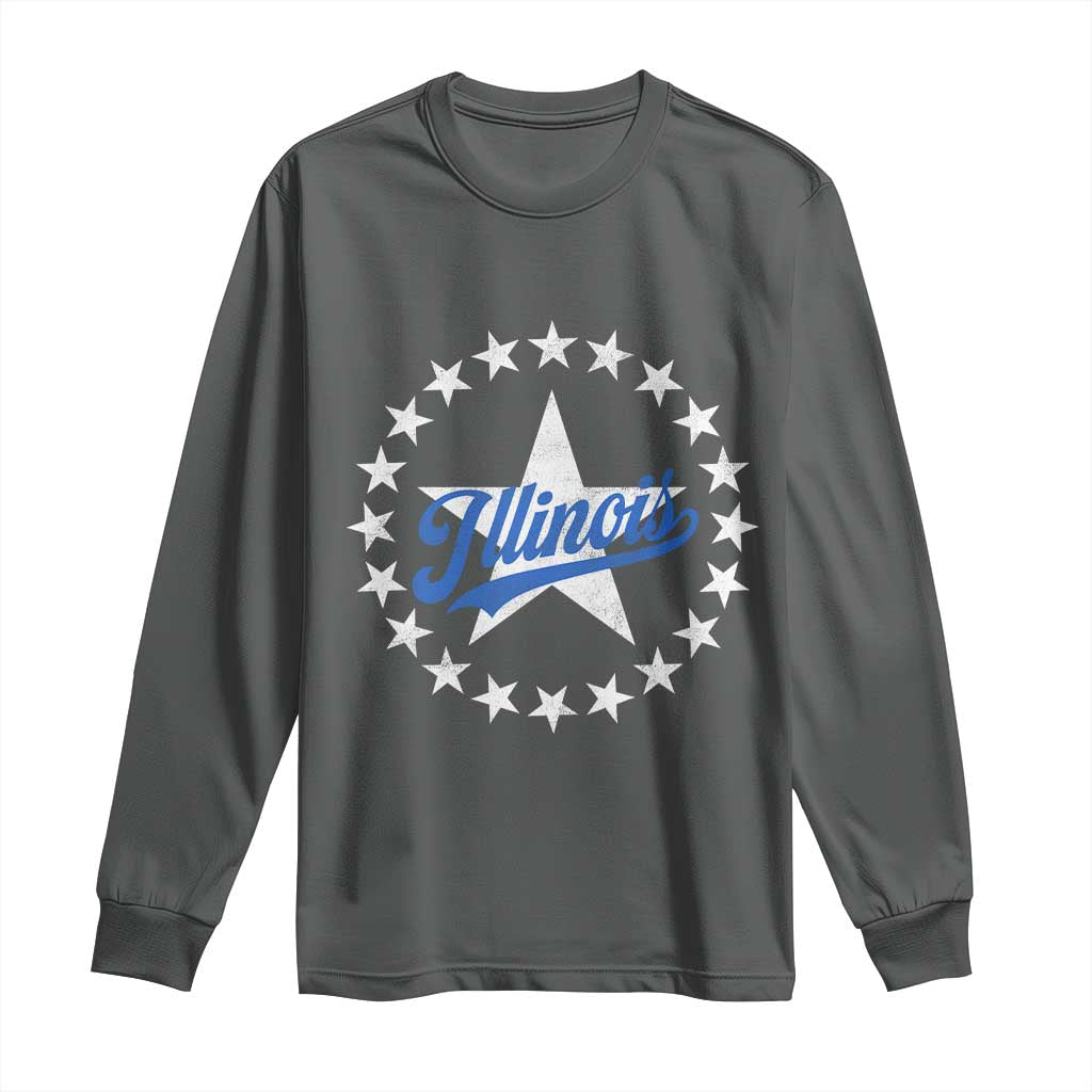 Illinois Varsity Script Sport 21 Stars Vintage Jersey Style Long Sleeve Shirt