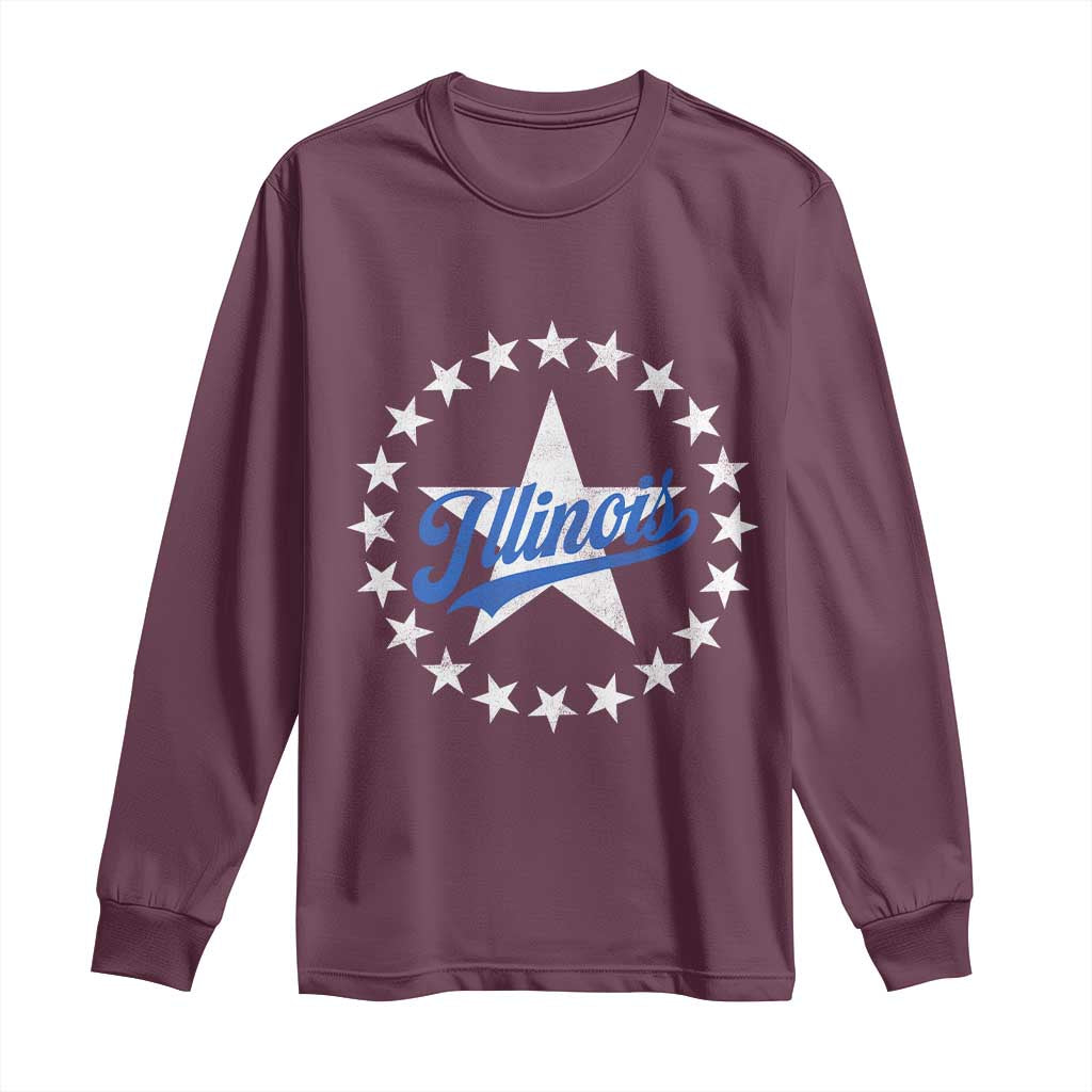 Illinois Varsity Script Sport 21 Stars Vintage Jersey Style Long Sleeve Shirt