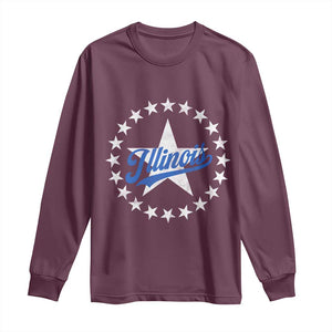 Illinois Varsity Script Sport 21 Stars Vintage Jersey Style Long Sleeve Shirt