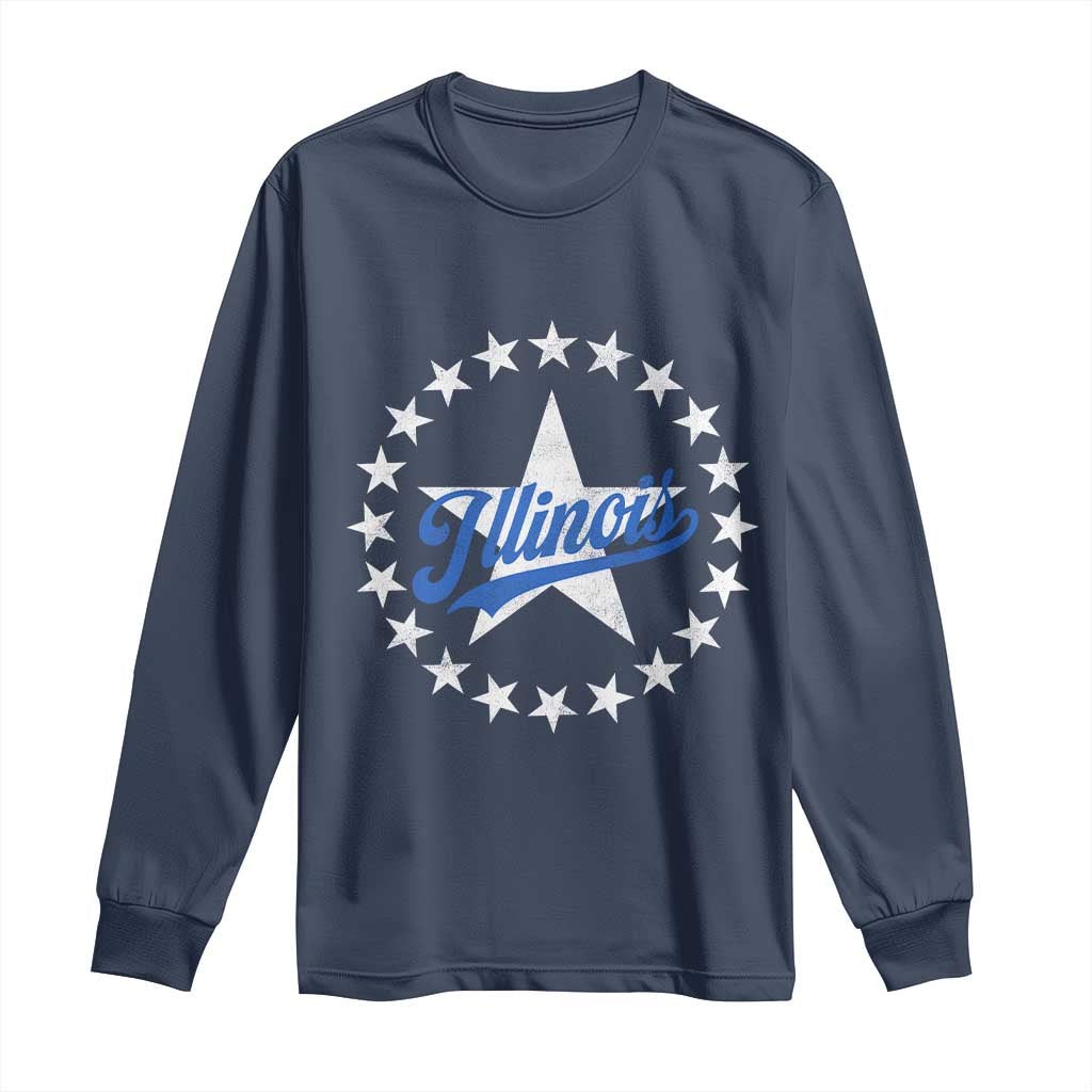 Illinois Varsity Script Sport 21 Stars Vintage Jersey Style Long Sleeve Shirt