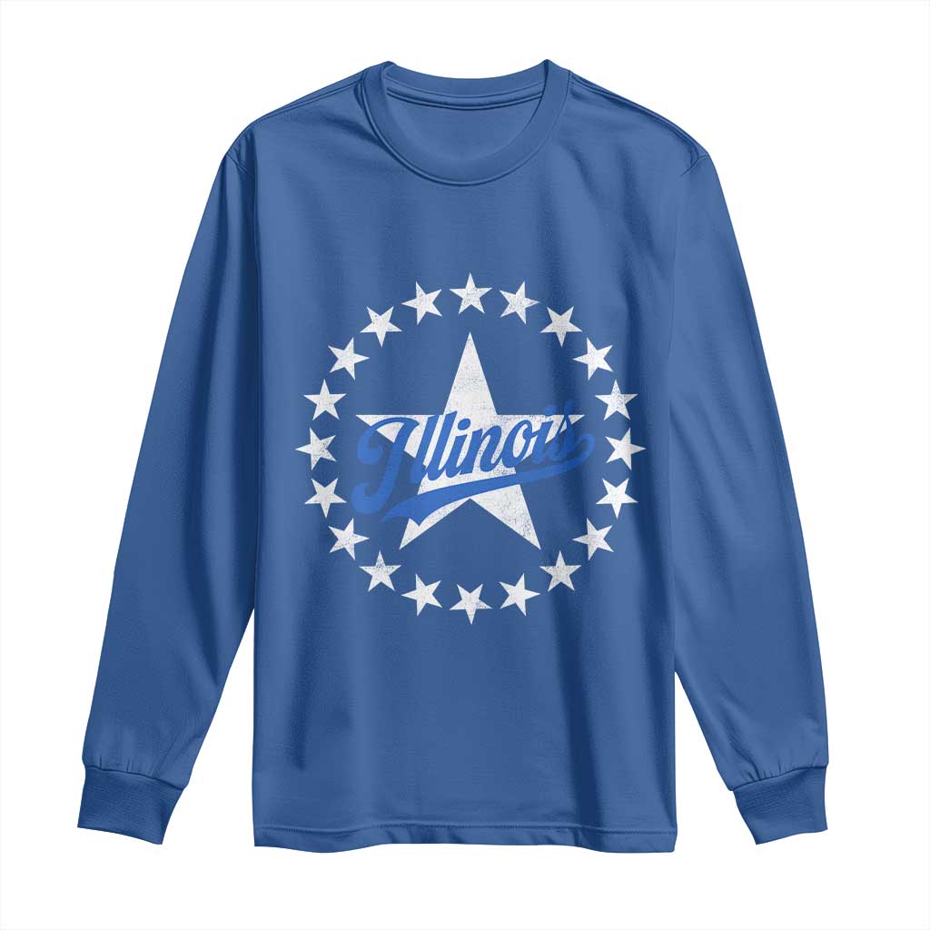 Illinois Varsity Script Sport 21 Stars Vintage Jersey Style Long Sleeve Shirt