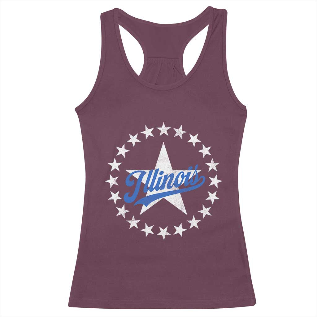 Illinois Varsity Script Sport 21 Stars Vintage Jersey Style Racerback Tank Top