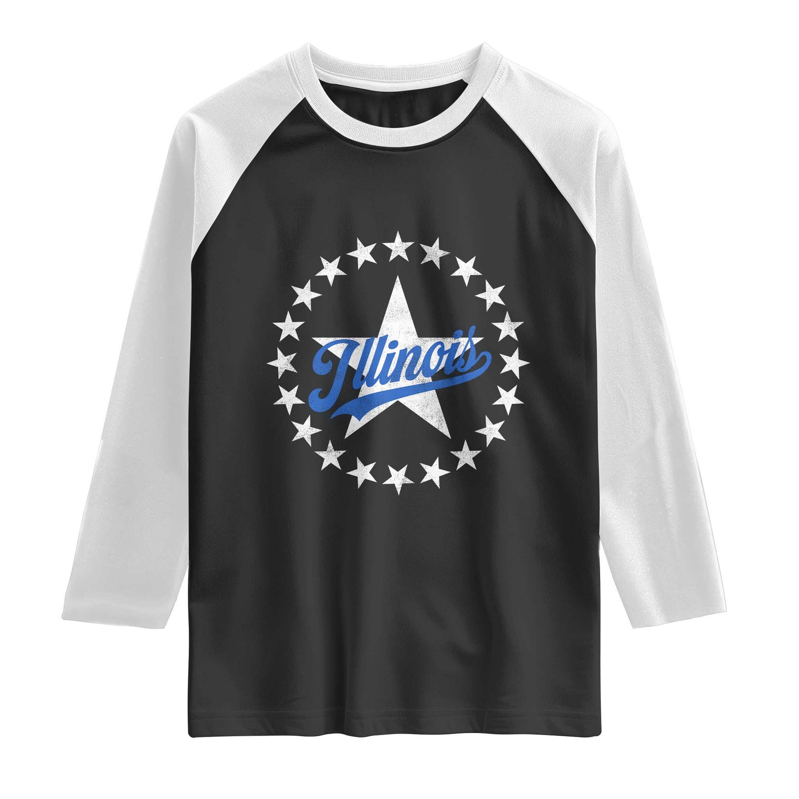 Illinois Varsity Script Sport 21 Stars Vintage Jersey Style Raglan Shirt