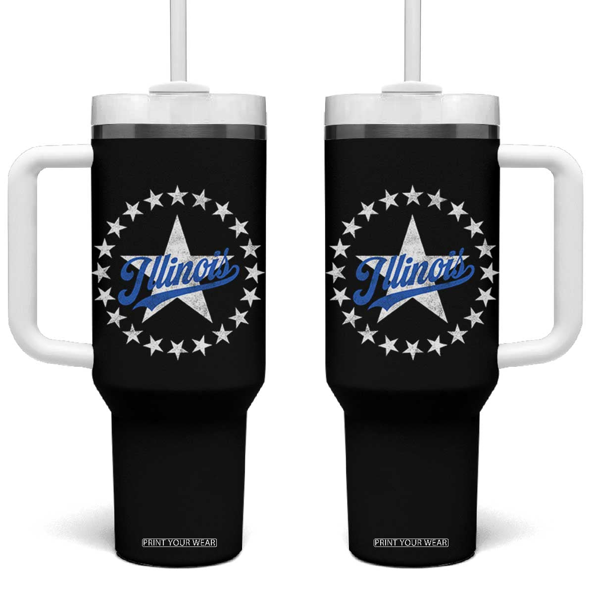 Illinois Varsity Script Sport 21 Stars Vintage Jersey Style Tumbler With Handle