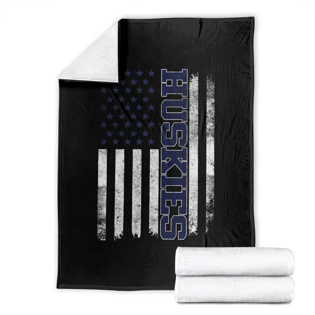 Husky Lover Sports Varsity Aesthetic Letters Vintage American Flag Throw Blanket TS11 Black Print Your Wear