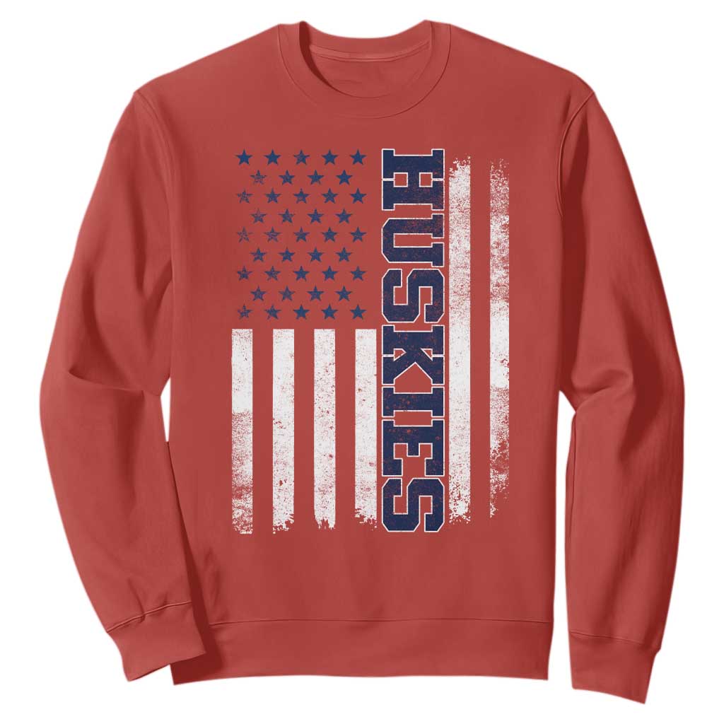 Husky Lover Sports Varsity Aesthetic Letters Vintage American Flag Sweatshirt TS11 Red Print Your Wear