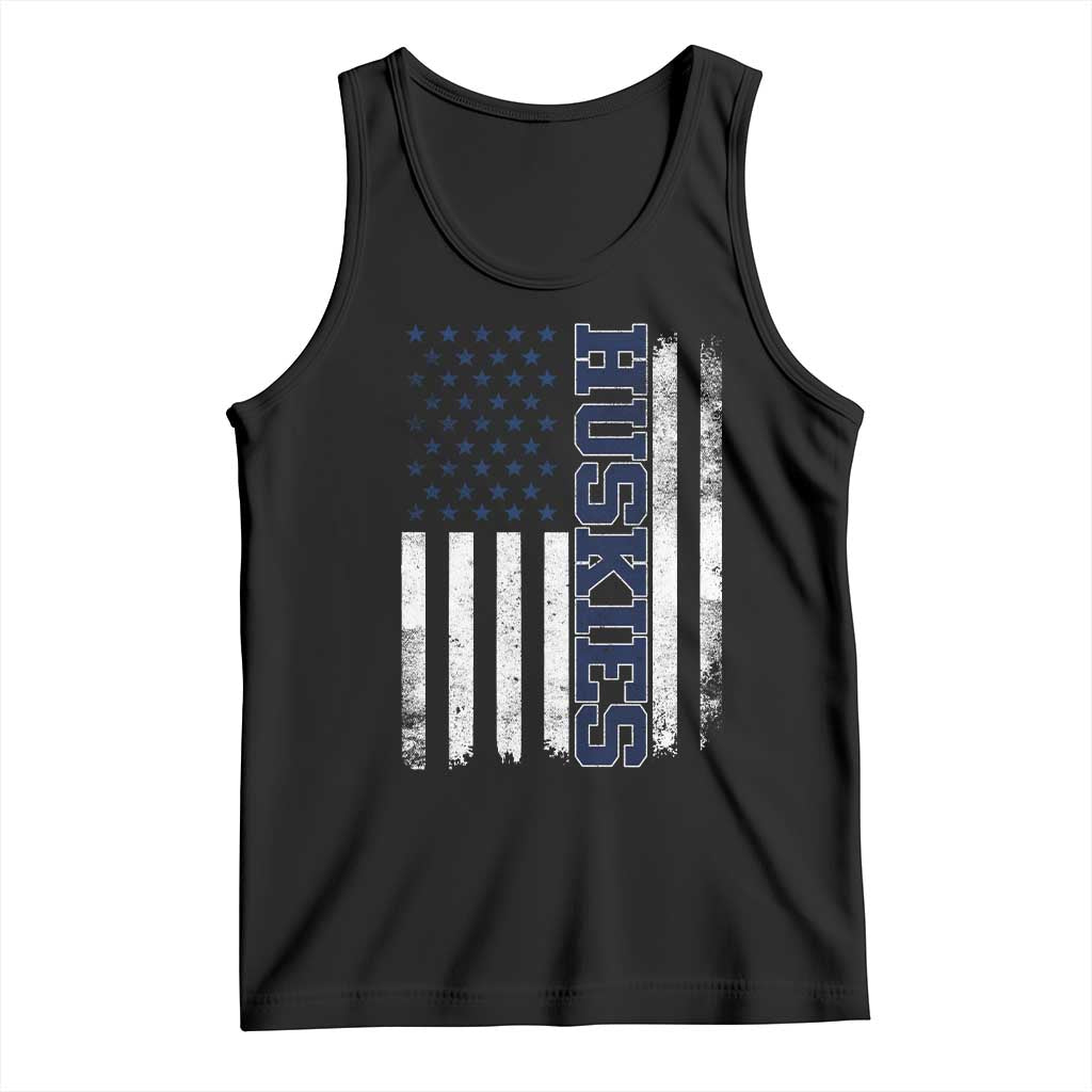 Husky Lover Sports Varsity Aesthetic Letters Vintage American Flag Tank Top TS11 Black Print Your Wear