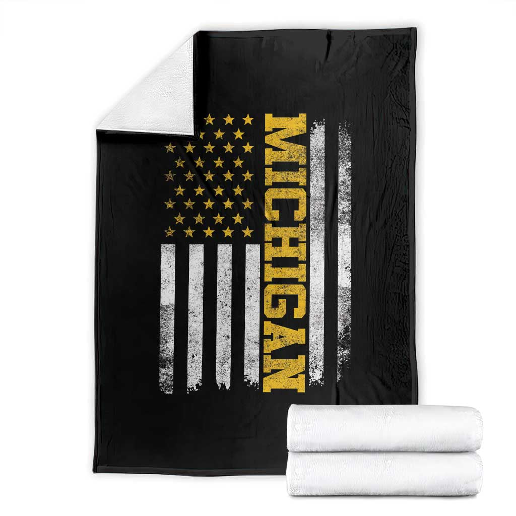Michigan Pride Throw Blanket Vintage American Flag Distressed Varsity Aesthetic Letters MI State TS11 Black Print Your Wear