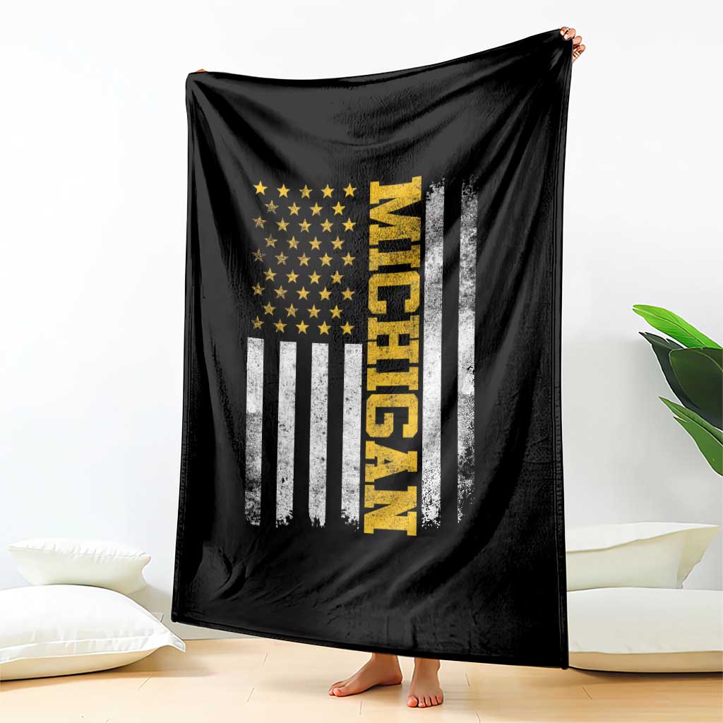 Michigan Pride Throw Blanket Vintage American Flag Distressed Varsity Aesthetic Letters MI State TS11 Print Your Wear