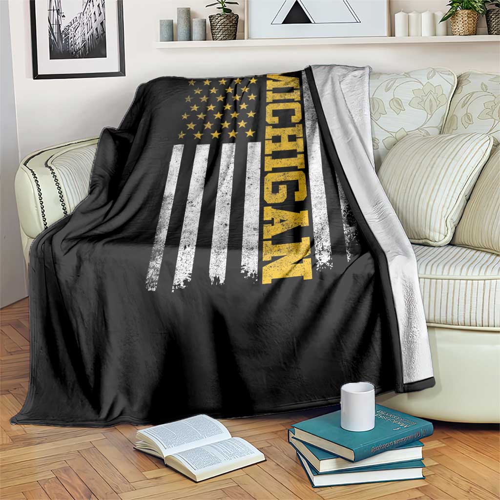 Michigan Pride Throw Blanket Vintage American Flag Distressed Varsity Aesthetic Letters MI State TS11 Print Your Wear