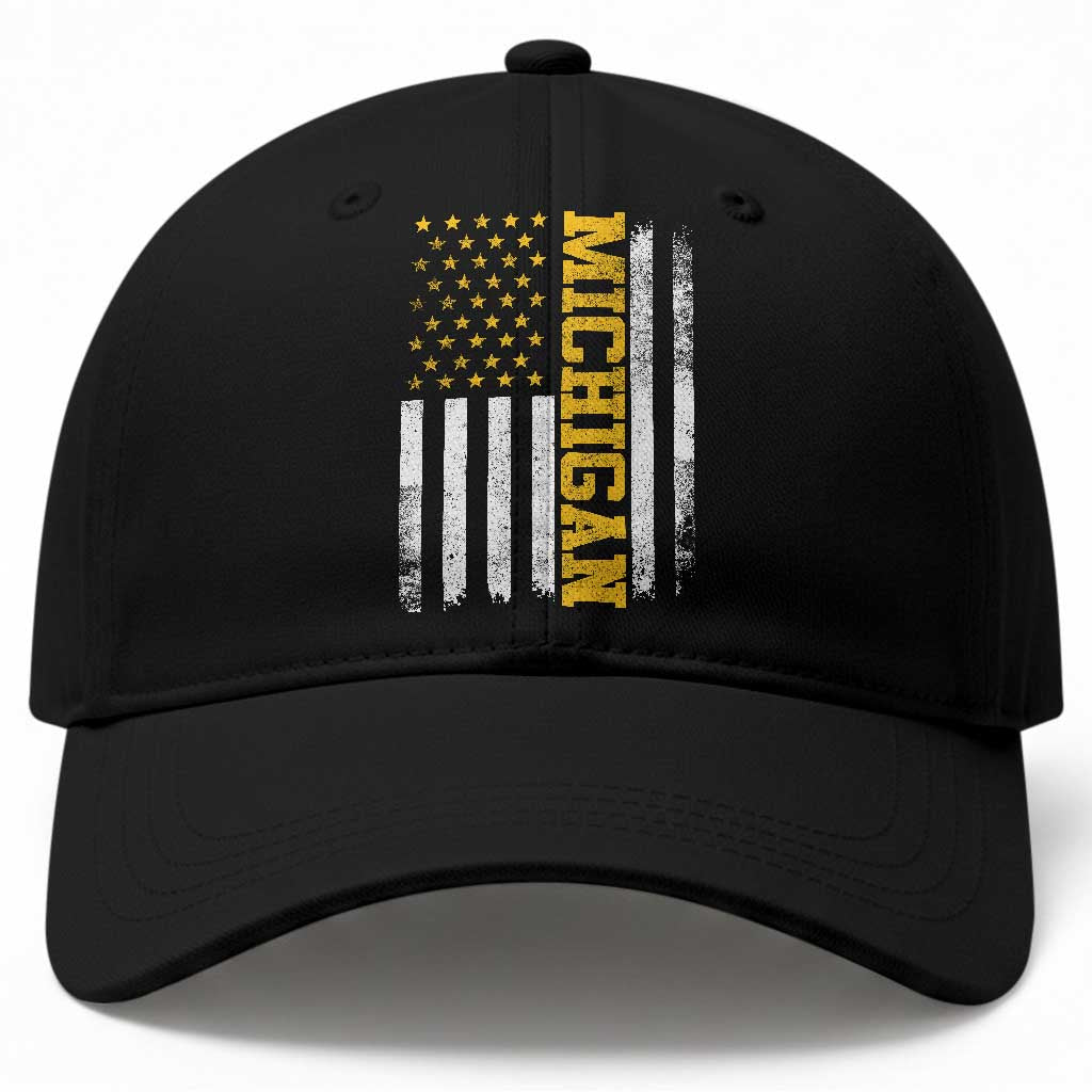 Michigan Pride Baseball Cap Vintage American Flag Distressed Varsity Aesthetic Letters MI State TS11 Print Your Wear