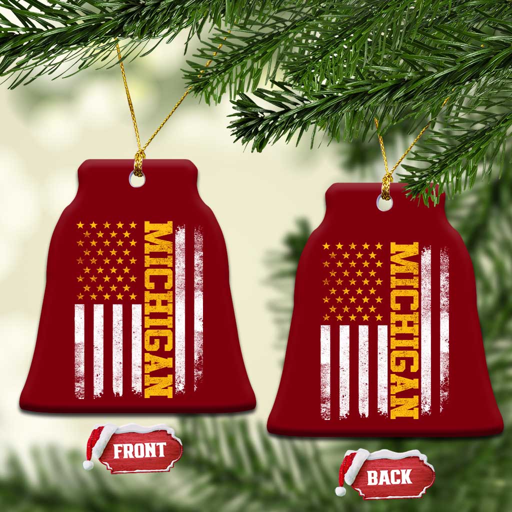 Michigan Pride Ceramic Ornament Vintage American Flag Distressed Varsity Aesthetic Letters MI State TS11 Print Your Wear