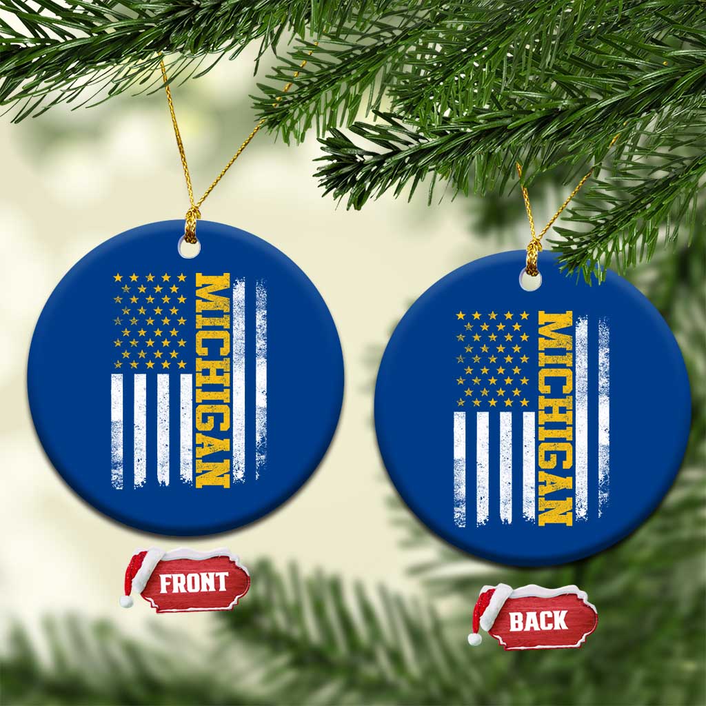 Michigan Pride Ceramic Ornament Vintage American Flag Distressed Varsity Aesthetic Letters MI State TS11 1pc Blue Print Your Wear