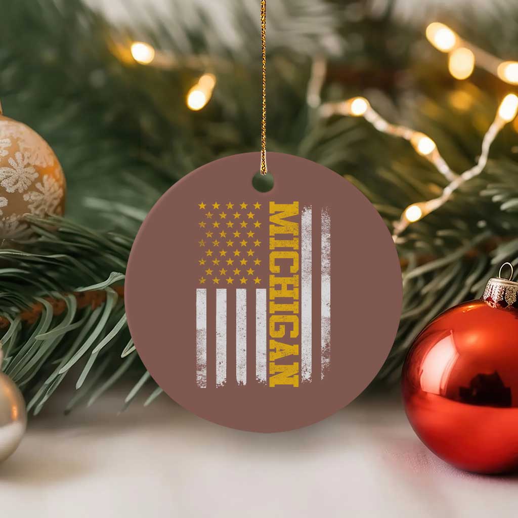 Michigan Pride Ceramic Ornament Vintage American Flag Distressed Varsity Aesthetic Letters MI State TS11 1pc Mocha Print Your Wear