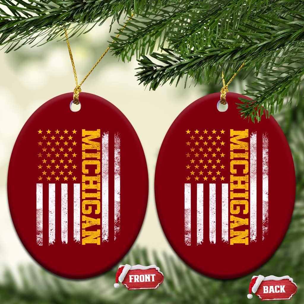 Michigan Pride Ceramic Ornament Vintage American Flag Distressed Varsity Aesthetic Letters MI State TS11 Print Your Wear