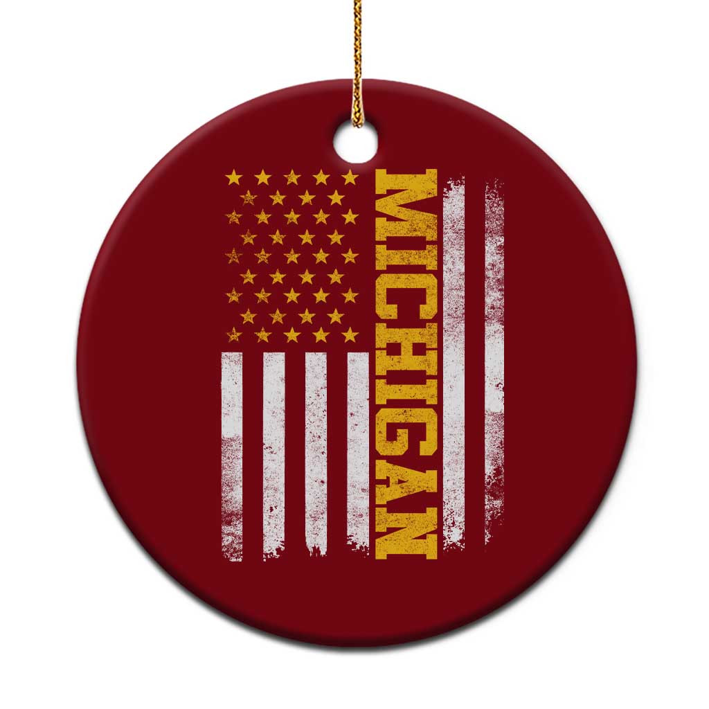 Michigan Pride Ceramic Ornament Vintage American Flag Distressed Varsity Aesthetic Letters MI State TS11 1pc Red Print Your Wear