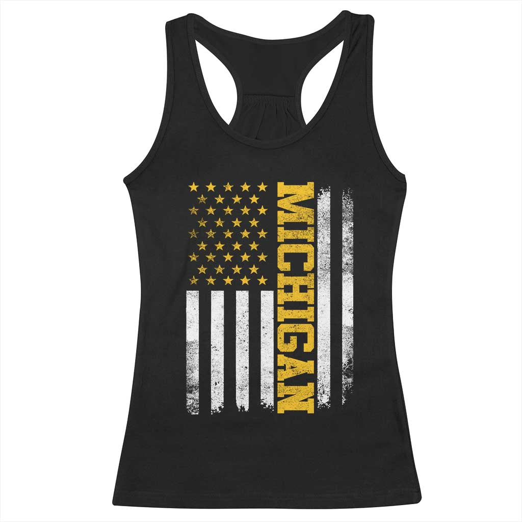 Michigan Pride Racerback Tank Top Vintage American Flag Distressed Varsity Aesthetic Letters MI State TS11 Black Print Your Wear