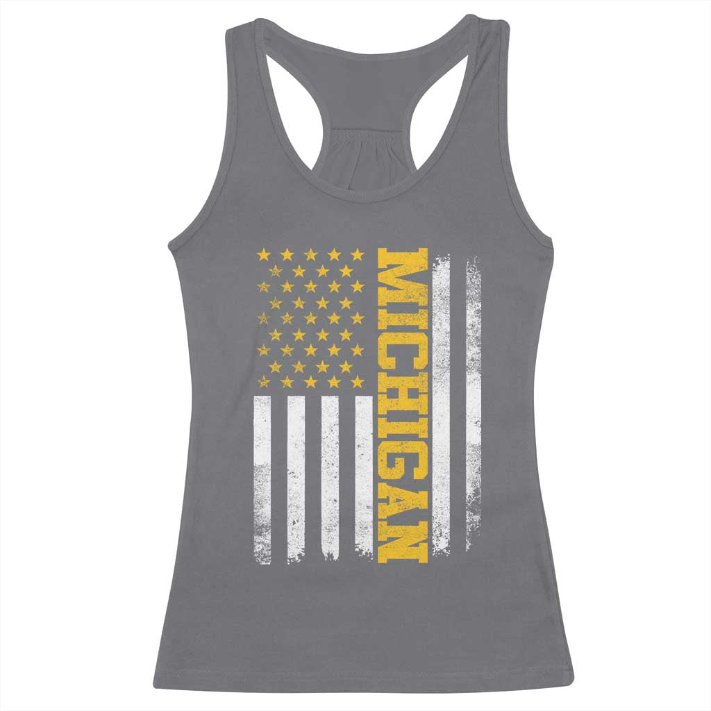 Michigan Pride Racerback Tank Top Vintage American Flag Distressed Varsity Aesthetic Letters MI State TS11 Charcoal Print Your Wear