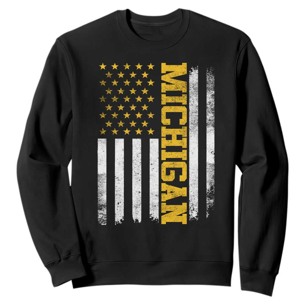 Michigan Pride Sweatshirt Vintage American Flag Distressed Varsity Aesthetic Letters MI State TS11 Black Print Your Wear