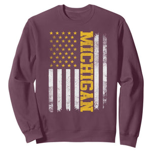Michigan Pride Sweatshirt Vintage American Flag Distressed Varsity Aesthetic Letters MI State TS11 Maroon Print Your Wear