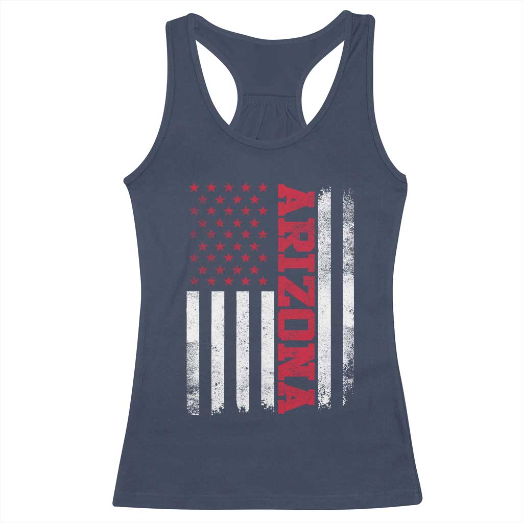Arizona Pride Racerback Tank Top Vintage American Flag Distressed Varsity Aesthetic Letters AZ State TS11 Navy Print Your Wear