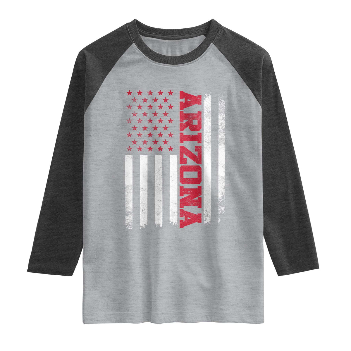 Arizona Pride Raglan Shirt Vintage American Flag Distressed Varsity Aesthetic Letters AZ State TS11 Heather Gray Heather Charcoal Print Your Wear