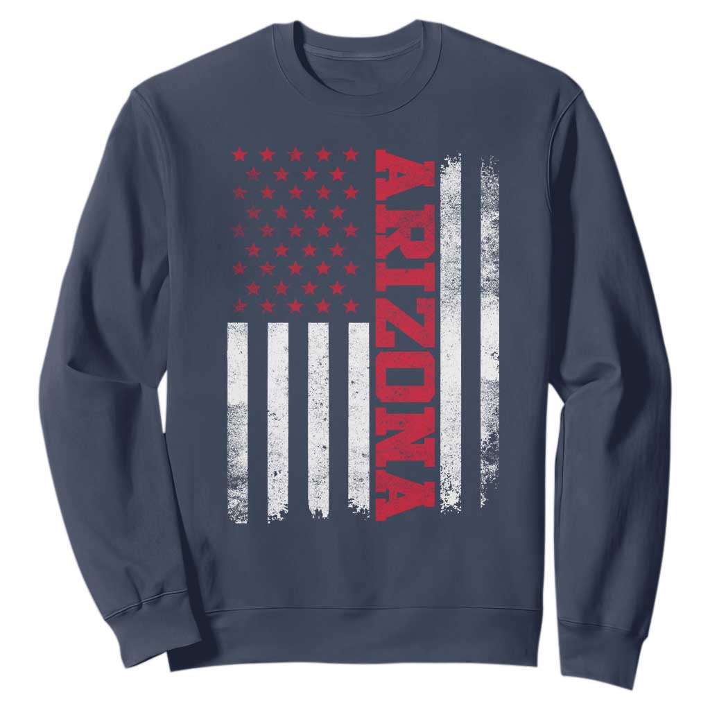 Arizona Pride Sweatshirt Vintage American Flag Distressed Varsity Aesthetic Letters AZ State TS11 Navy Print Your Wear