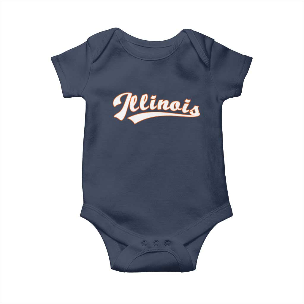 Illinois Vintage Orange Varsity Script Text Classic Sports Jersey Style Baby Onesie TS11 Navy Print Your Wear