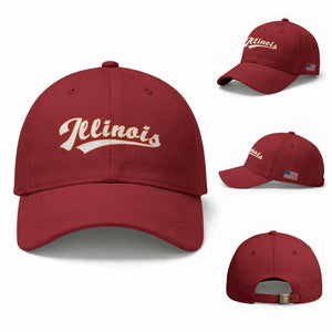 Illinois Vintage Orange Varsity Script Text Classic Sports Jersey Style Baseball Cap TS11 Baseball Cap Universal Fit Cherry Red Print Your Wear