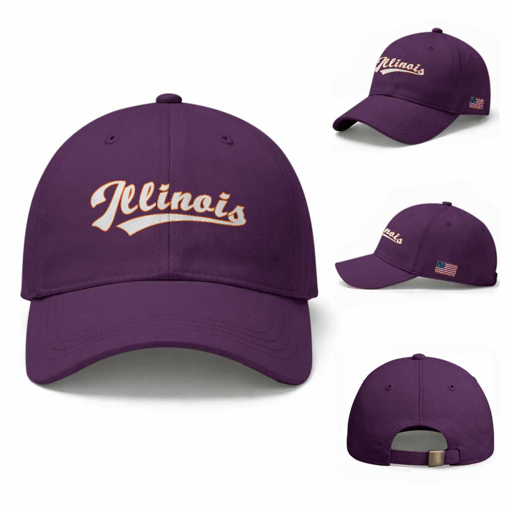 Illinois Vintage Orange Varsity Script Text Classic Sports Jersey Style Baseball Cap TS11 Baseball Cap Universal Fit Purple Print Your Wear