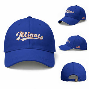 Illinois Vintage Orange Varsity Script Text Classic Sports Jersey Style Baseball Cap TS11 Baseball Cap Universal Fit Royal Blue Print Your Wear
