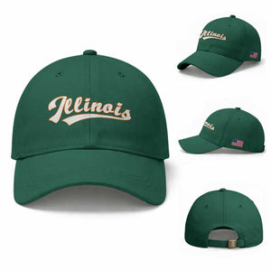 Illinois Vintage Orange Varsity Script Text Classic Sports Jersey Style Baseball Cap TS11 Baseball Cap Universal Fit Irish Green Print Your Wear