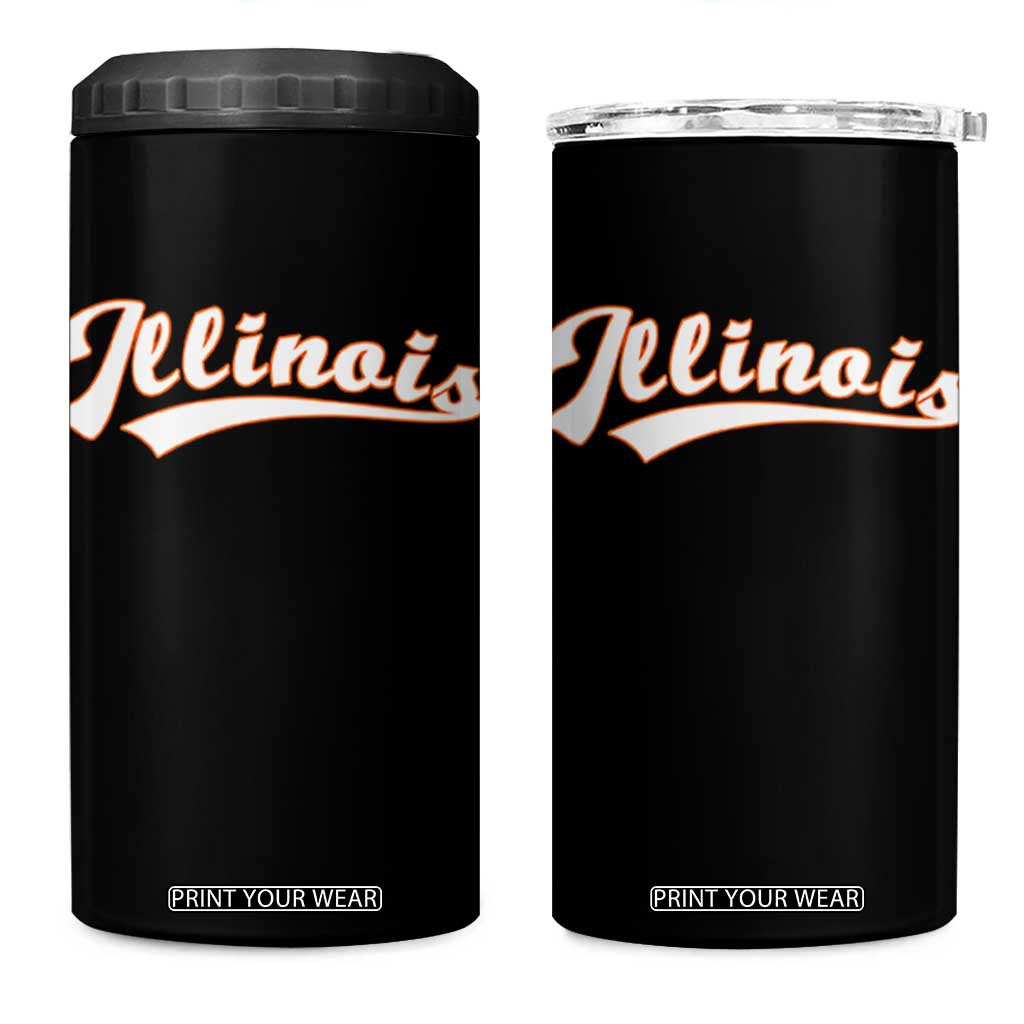 Illinois Vintage Orange Varsity Script Text Classic Sports Jersey Style 4 in 1 Can Cooler Tumbler TS11 One Size: 16 oz Black Print Your Wear