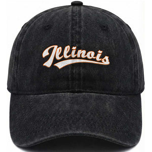 Illinois Vintage Orange Varsity Script Text Classic Sports Jersey Style Washed Cotton Baseball Cap TS11 Print Your Wear