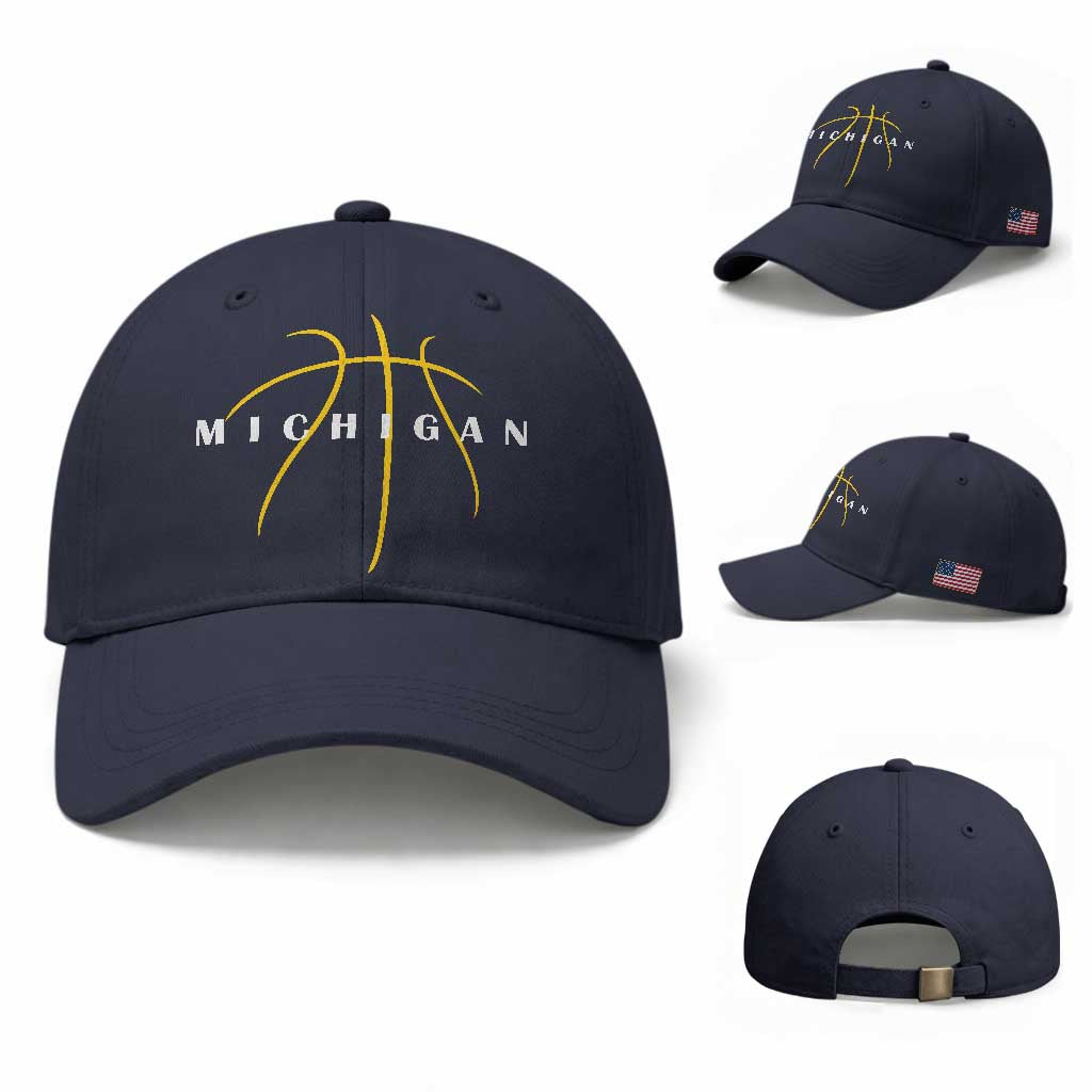 Michigan Fan Basketball Grooves Graphic MI State Baseball Cap TS11 Baseball Cap Universal Fit Navy Print Your Wear