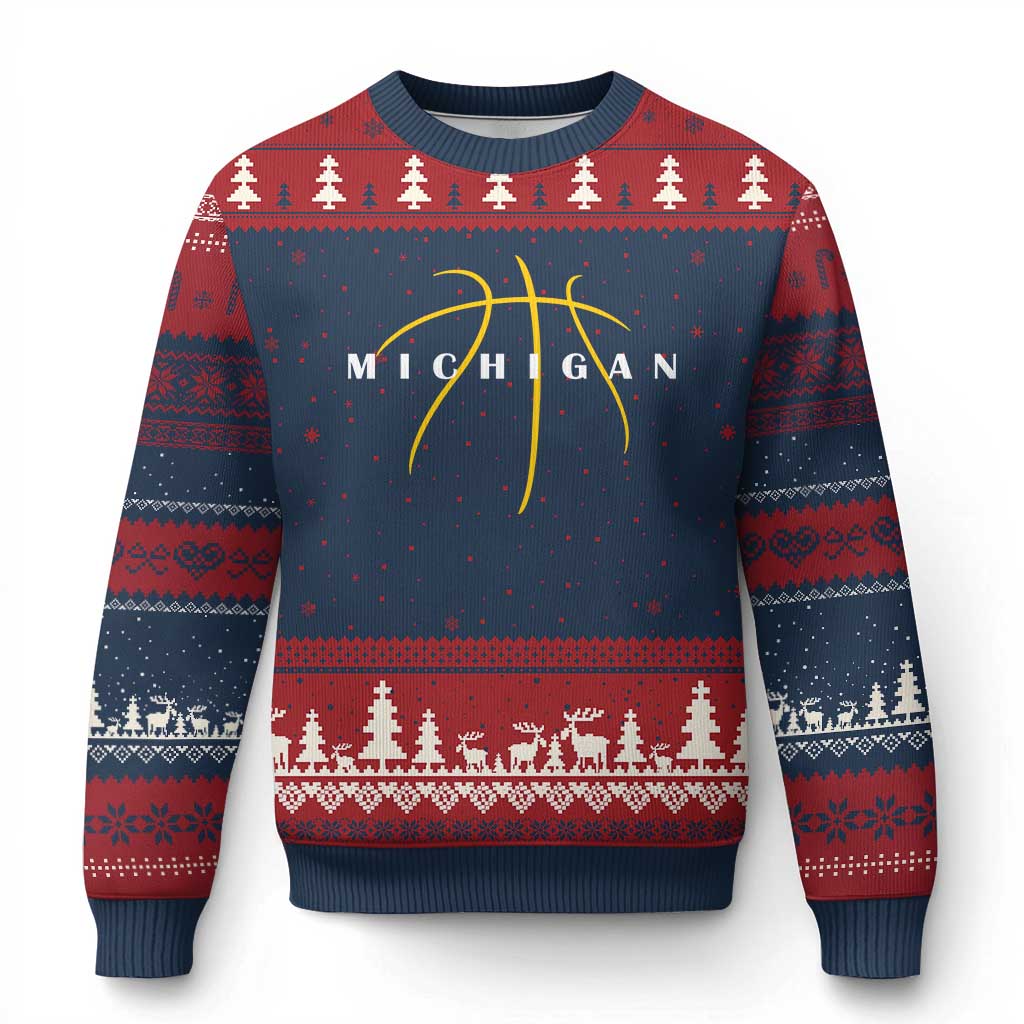 Michigan Fan Basketball Grooves Graphic MI State Ugly Christmas Sweater TS11 Navy Red Print Your Wear