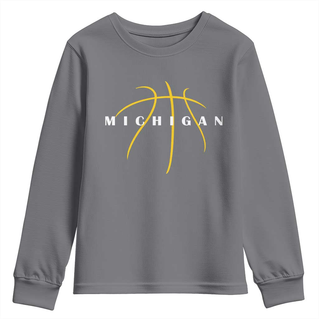 Michigan Fan Basketball Grooves Graphic MI State Youth Sweatshirt TS11 Charcoal Print Your Wear