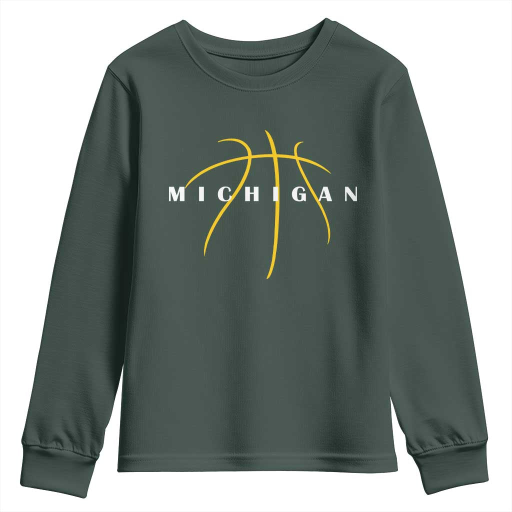 Michigan Fan Basketball Grooves Graphic MI State Youth Sweatshirt TS11 Dark Forest Green Print Your Wear