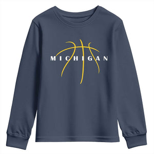Michigan Fan Basketball Grooves Graphic MI State Youth Sweatshirt TS11 Navy Print Your Wear