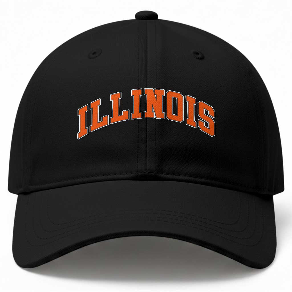 Illinois Sports Fan Baseball Cap Vintage Orange Blue Throwback Text IL State TS11 Print Your Wear